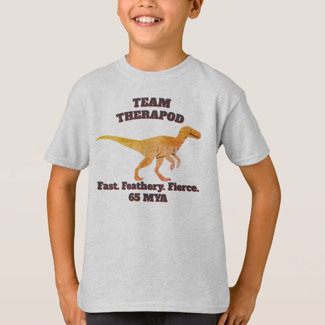 Camiseta Equipe Theropod - Rápido. Couro. Fúria (Frente)