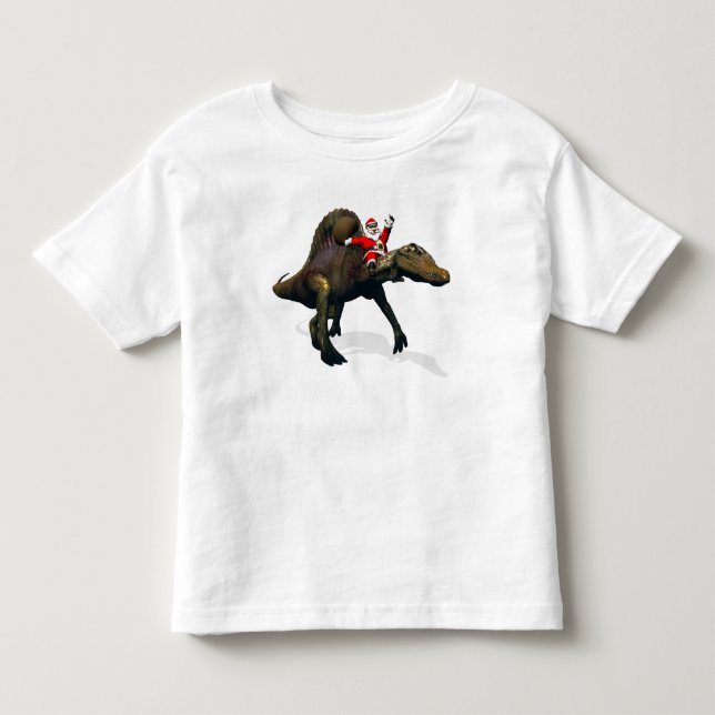 Camiseta Equitação de Papai Noel em Spinosaurus (Frente)
