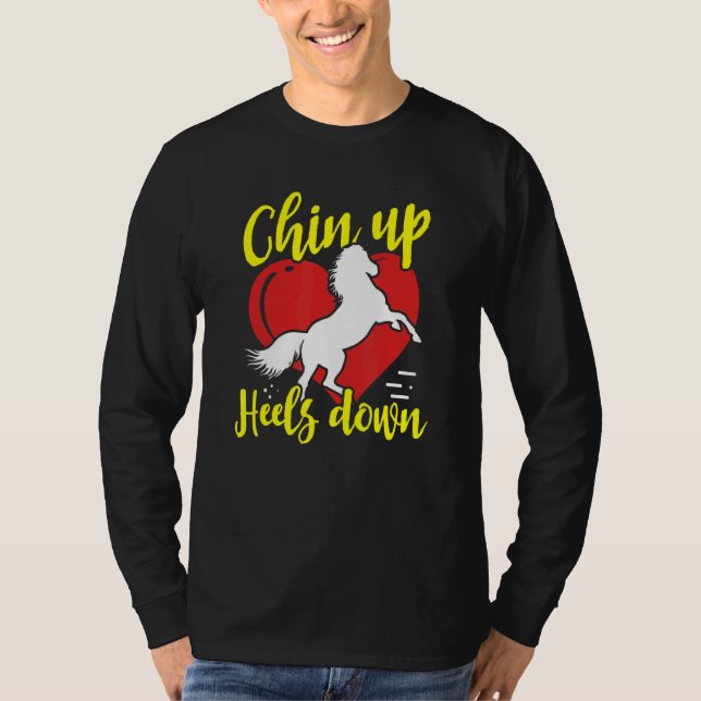 Camiseta Equitação Queixo Para Cima Calcanhares Para Baixo (Frente)