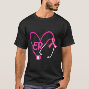 Camiseta Er Cancer De Fita Rosa De Estetoscópio Do Coração 