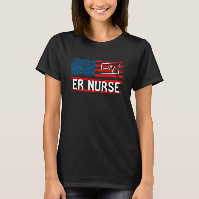 Camiseta ER Nurse American Flag Hospital RN Funcionarios Ap (Frente)