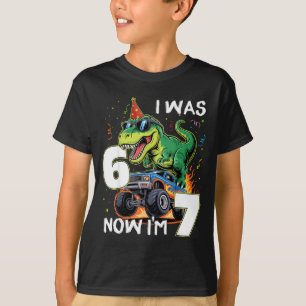 Camiseta era 6 7 Aniversário Menino Caminhão Monstro Dinoss