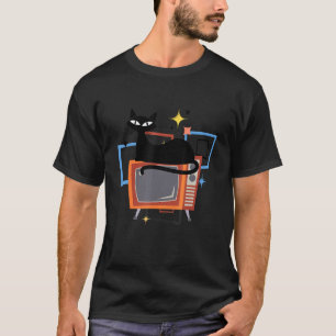 Camiseta Era Atômica Retro Meados do Século Gato TV Antiga