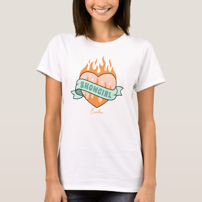 Camiseta Era da Showgirl Fofa Nome Personalizado Coração  (Frente)