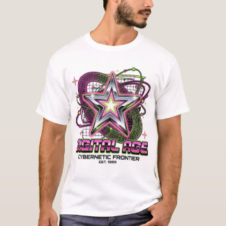 Camiseta Era Digital Neon Rosa e Verde Ácido Gráfico Vetori
