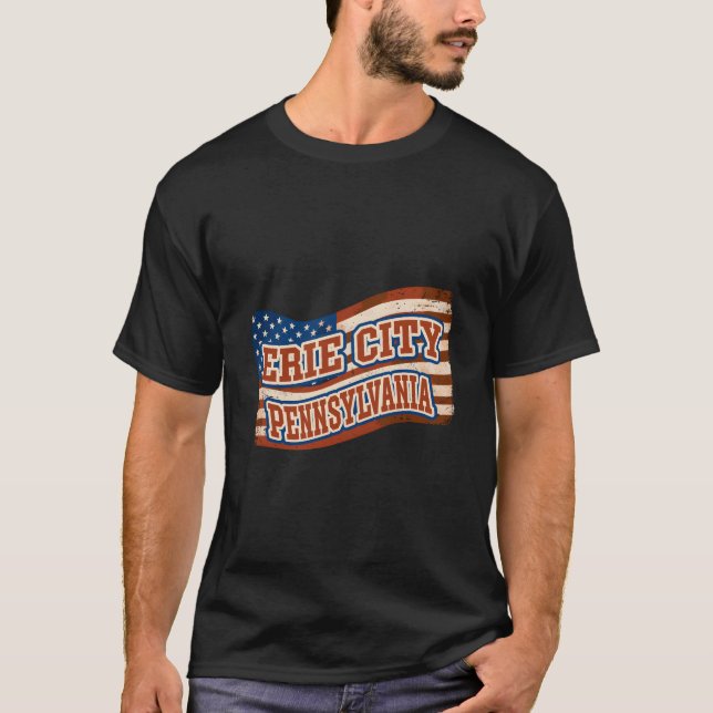 Camiseta Erie City Pennsylvania American Flag (Frente)