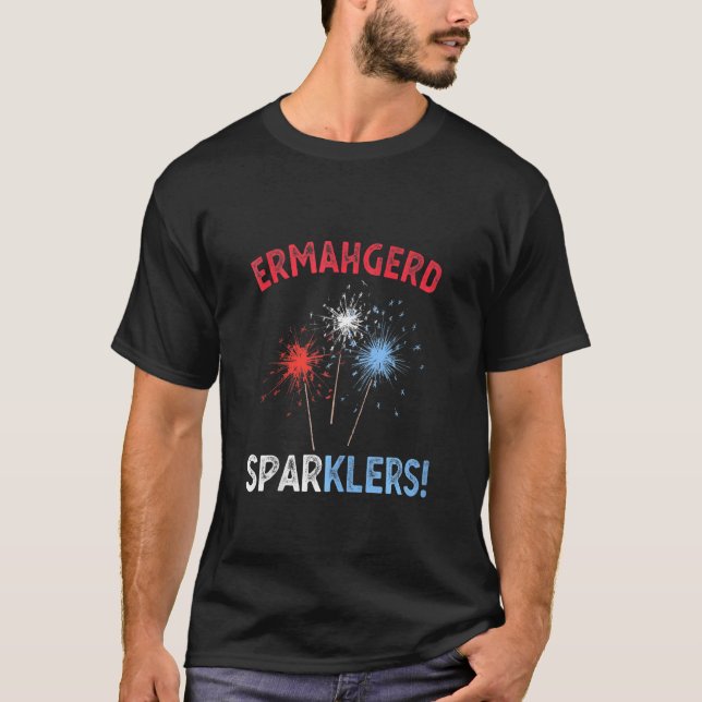 Camiseta Ermahgerd Sperklers 4 De Julho Fireworks Sparkle (Frente)