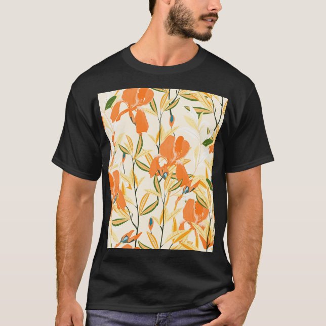 Camiseta Erris de laranja: padrão floral uniforme (Frente)