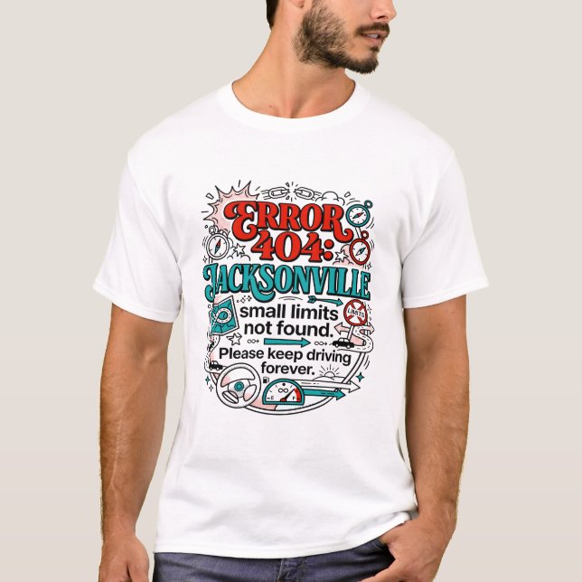 Camiseta Erro 404 Jacksonville Flórida Conceito de Navegaçã (Frente)