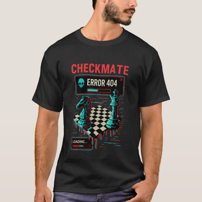 Camiseta Erro 404 Xeque-Mate Glitch Tabuleiro de Xadrez Art (Frente)