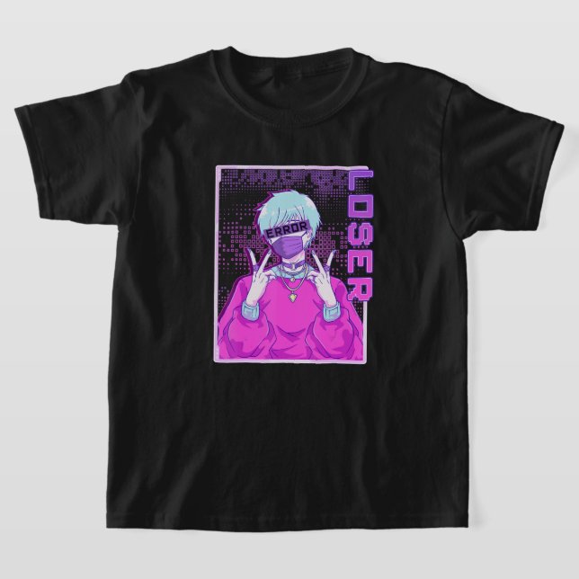Camiseta Erro de Menino de Anime Mau Perdido Vaporwave Punk (Postura )