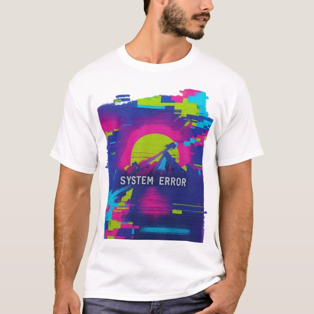 Camiseta ERRO DE SISTEMA – Glitch Sunset Mountains (Frente)