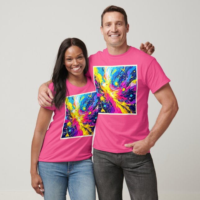 Camiseta Erupção Cósmica: Arte Vibrante com Salpicos (Unissex)