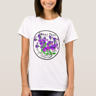 Camiseta Ervilhas-doces Roxas Botânicas por Artista com Tex