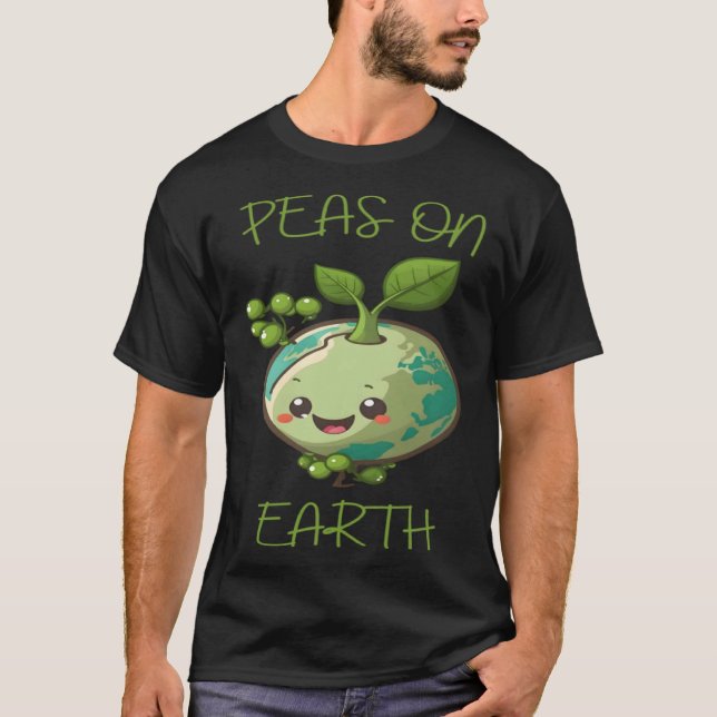 Camiseta Ervilhas na Terra Vegana Vegetariana Baseada em Pl (Frente)