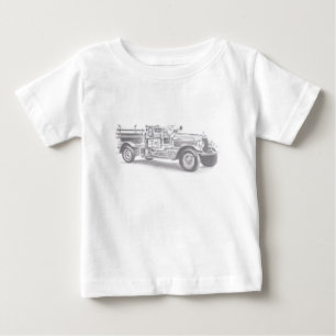 Camiseta esboço a lápis de caminhão de bombeiros antigo des