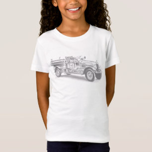 Camiseta esboço a lápis de caminhão de bombeiros antigo des