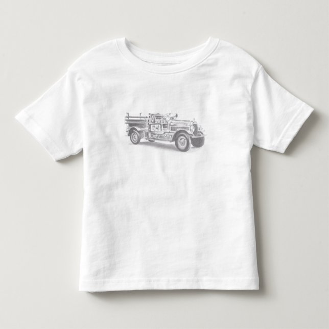 Camiseta esboço a lápis de caminhão de bombeiros antigo des (Frente)