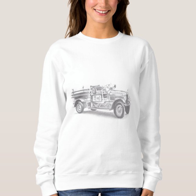 Camiseta esboço a lápis de caminhão de bombeiros antigo des (Frente)