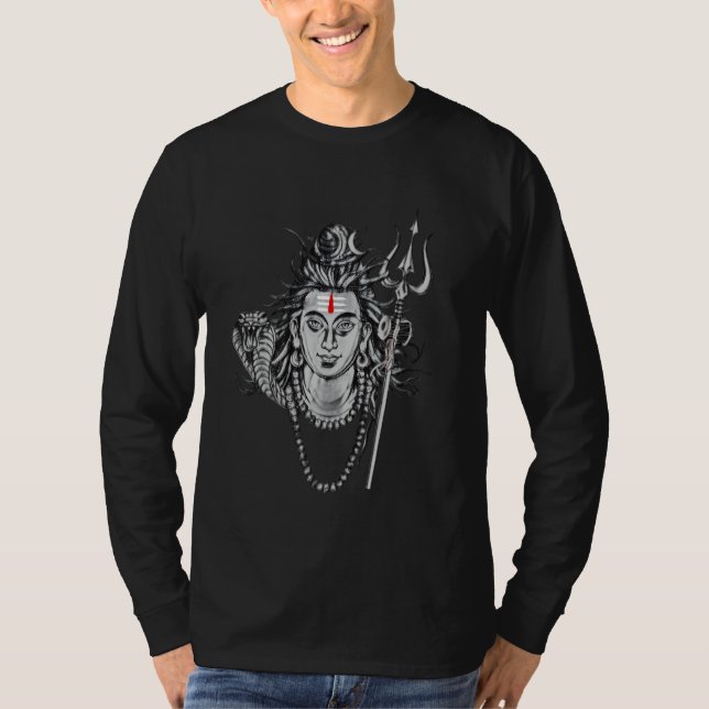Camiseta Esboço Abstrato de Shiva Perfeito Para Devotos Hin (Frente)