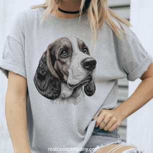 Camiseta Esboço Adorável de Basset Hound Amantes de Cães Fo