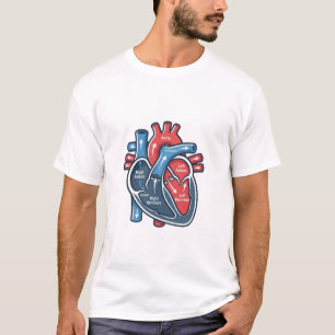 Camiseta Esboço Anatômico do Coração Humano Ilustração Médi