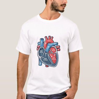 Camiseta Esboço Anatômico do Coração Humano Ilustração Médi