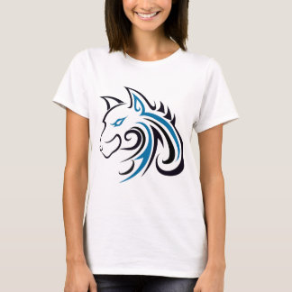 Camiseta Esboço azul e preto da cabeça do lobo