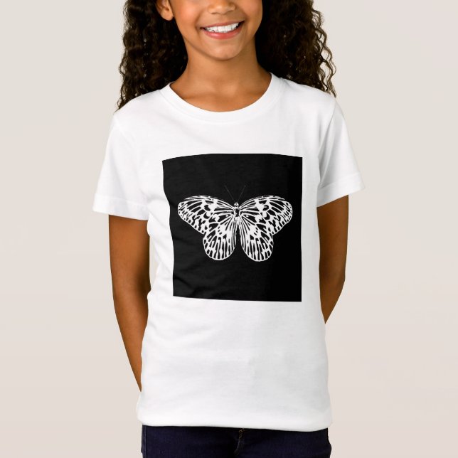 Camiseta Esboço da borboleta, branco e preto (Frente)