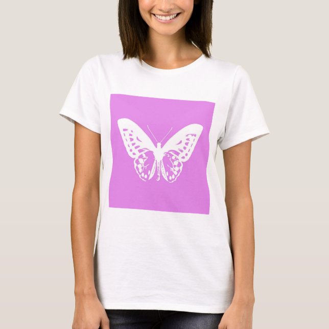 Camiseta Esboço da borboleta, orquídea e branco (Frente)