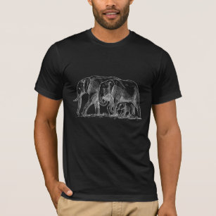 Camiseta  Esboço Da Família Elefante Cute Safari Animal