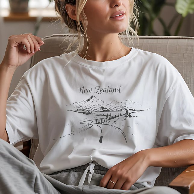 Camiseta Esboço da paisagem da Nova Zelândia (Criador carregado)
