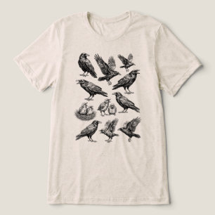 Camiseta Esboço de Ave Gótica Corvo Vintage