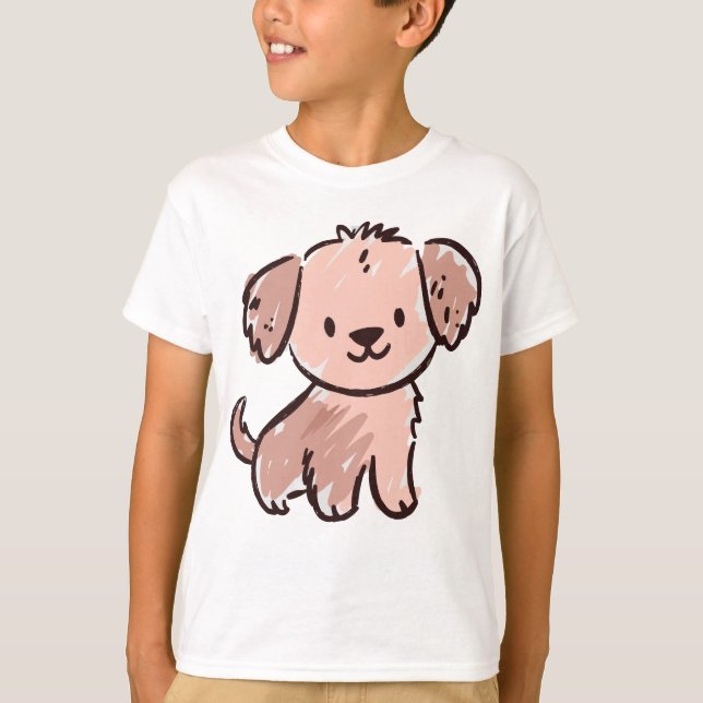 Camiseta Esboço de Cachorrinho Fofo - Adorável Pet Desenhad (Frente)