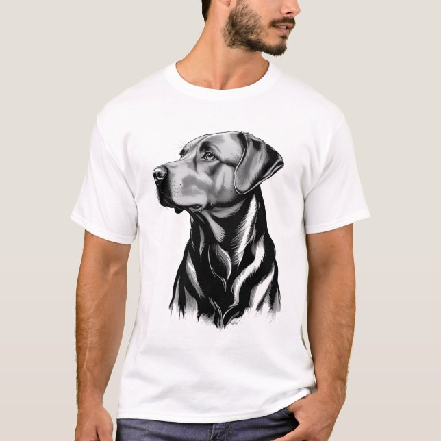Camiseta Esboço de Cachorro Labrador Retriever Preto (Frente)