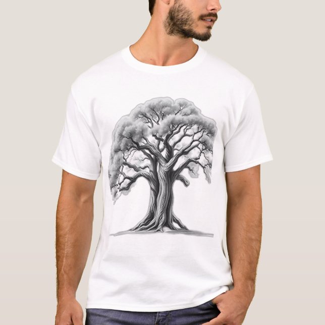 Camiseta Esboço de Carvões da Árvore de Oak Antiga (Frente)