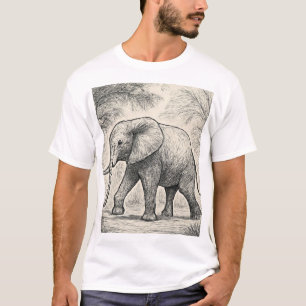Camiseta Esboço de Elefante a Caminhar – Estilo de Arte da