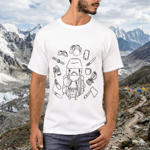 Camiseta Esboço de Equipamento de Aventura   Desenho de Lin