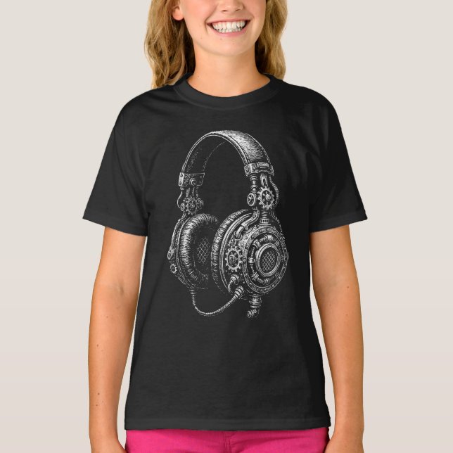 Camiseta Esboço de fones de ouvido Steampunk (Frente)