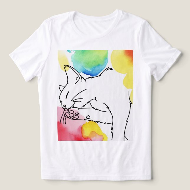 Camiseta Esboço de Gato Colorido (Design frontal)