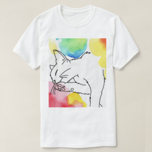Camiseta Esboço de Gato Colorido