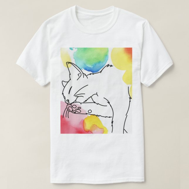 Camiseta Esboço de Gato Colorido (Frente do Design)