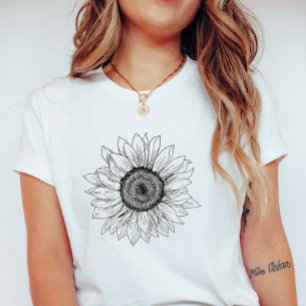 Camiseta Esboço de Girassol; Verão Botânico