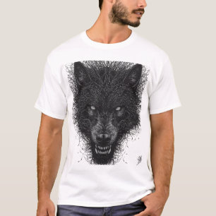 Camiseta Esboço de Lobo Malhado Intenso