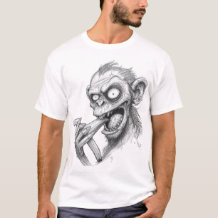 Camiseta Esboço de Macaco Zumbi Rábico – Criatura de Terror