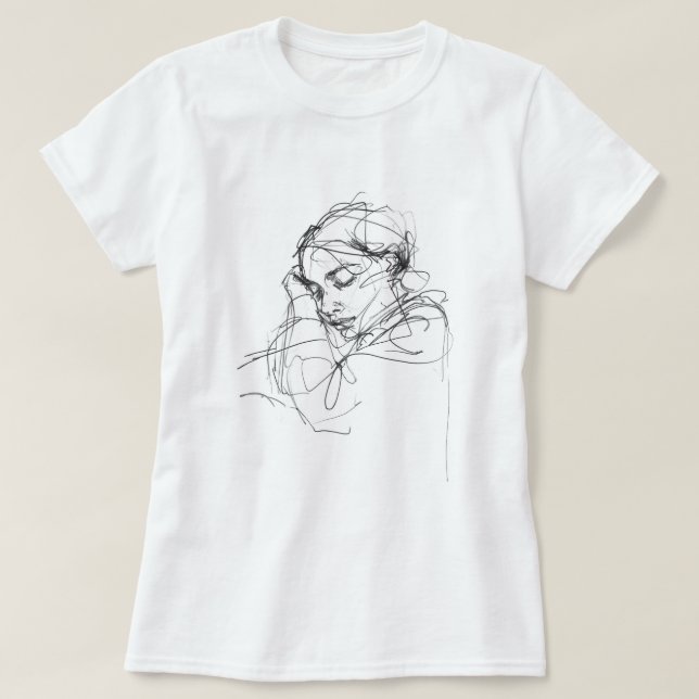 Camiseta Esboço de Mulher Dormindo Pacífica (Frente do Design)