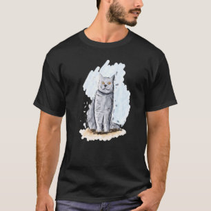 Camiseta Esboço Desenhado à Mão de um Gato British Shorthai