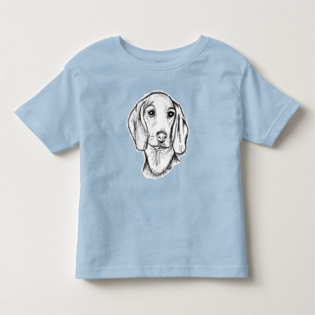 Camiseta esboço desenhado pela mão preto, cachorrinho branc (Frente)
