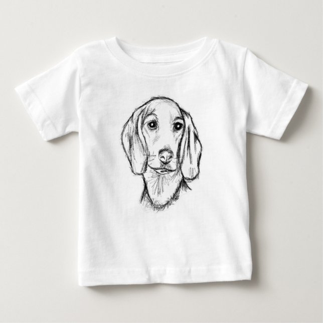 Camiseta esboço desenhado pela mão preto, cachorrinho branc (Frente)