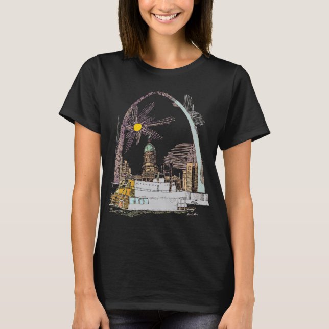 Camiseta Esboço do Arco de Saint Louis Viagem Branco (Frente)